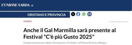 Il Gal Marmilla al Festiva &quot;C&#039;è + Gusto&quot; di Bologna